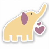 ハートの付いた可愛い黄色い象 シール (正面)