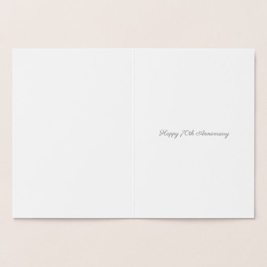 ハートの付いた70周年プラチナ結婚記念日カード 箔カード (内部)