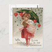 ハートの傘の雨のシャワー ポストカード (正面/裏面)