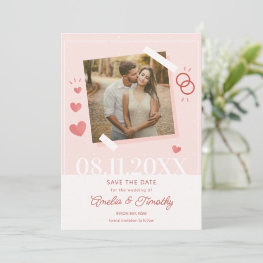 ハートの写真でお知らせする結婚式の招待状「Save the Date」 招待状 (スタンド正面)