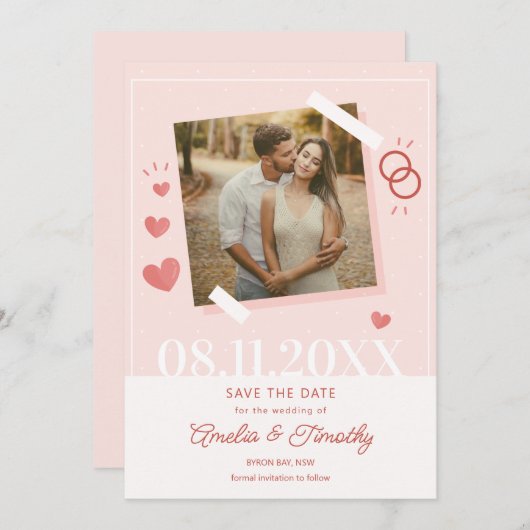 ハートの写真でお知らせする結婚式の招待状「Save the Date」 招待状 (正面/裏面)