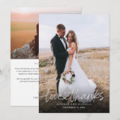 ハートの写真付き手書きスクリプトの結婚式 サンキューカード (正面/裏面)