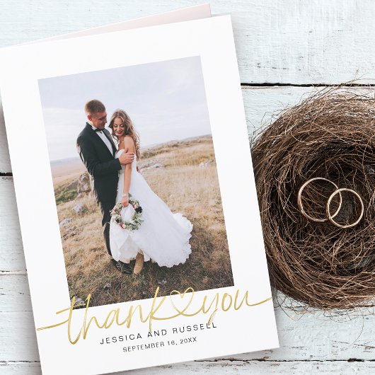 ハートの写真付き手書きスクリプト 結婚式 サンキューカード
