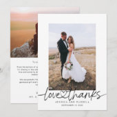 ハートの写真付き手書きスクリプト 結婚式 サンキューカード (正面/裏面)
