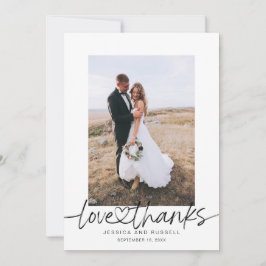 ハートの写真付き手書きスクリプト 結婚式 サンキューカード