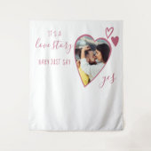 ハートの写真 愛のストーリー 承諾 ピンクのスクリプト タペストリー (正面)