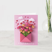 ハートの切り紙と雲のバレンタイン・グリーティング シーズンカード (正面)