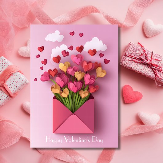 ハートの切り紙と雲のバレンタイン・グリーティング シーズンカード