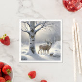 ハートの刻まれた樺の木の冬の鹿 スタンダードカクテルナプキン (インサイチュ)
