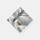 ハートの刻まれた樺の木の冬の鹿 スタンダードカクテルナプキン (角)