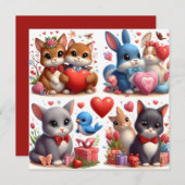 ハートの動物たちのバレンタインデーカード シーズンカード (正面/裏面)