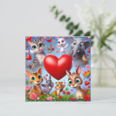 ハートの動物たちのバレンタインデー シーズンカード (スタンド正面)