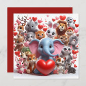 ハートの動物たちのバレンタインデー シーズンカード (正面/裏面)