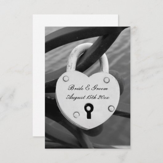 ハートの南京錠結婚写真 エンクロージャーカード (正面/裏面)