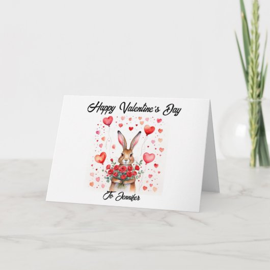 ハートの可愛いウサギのバレンタインカード カード (正面)