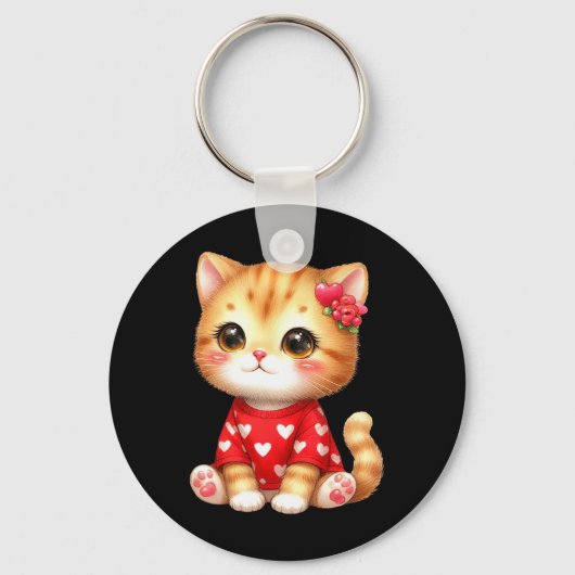 ハートの可愛いバレンタインの猫の子猫 キーホルダー (正面)