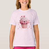 ハートの可愛いバレンタインカップケーキ Tシャツ (正面)