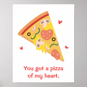 ハートの可愛いピザ大好き パン・ジョーク 恋愛 冗談 ポスター