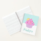 ハートの名前が付いたターコイズのピンクのグリッター カップケーキ ノートブック (内部)