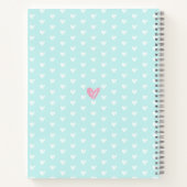 ハートの名前が付いたターコイズのピンクのグリッター カップケーキ ノートブック (裏面)