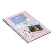 ハートの名前と写真が付いたピンクとラベンダーのデザイン ノートブック (右側)