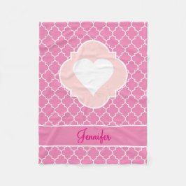 ハートの名前の白いシルエットのピンクのクローバー フリースブランケット