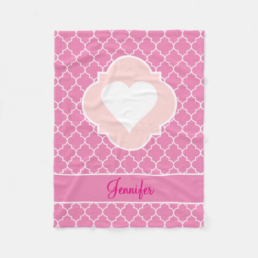 ハートの名前の白いシルエットのピンクのクローバー フリースブランケット (正面)