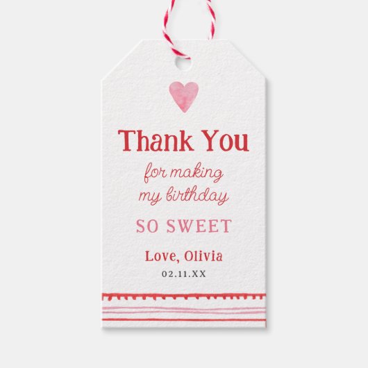 ハートの女の子の誕生日ありがとう ギフトタグ (正面)
