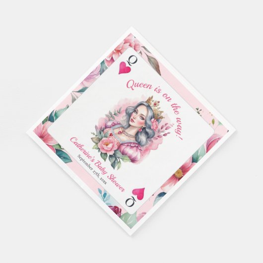ハートの女王のトランプ ピンクのベビーシャワー スタンダードランチョンナプキン (角)