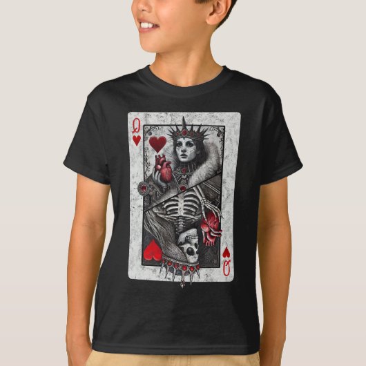 ハートの女王の死骸スケルトンハロウィンプレイイングカード Tシャツ (正面)