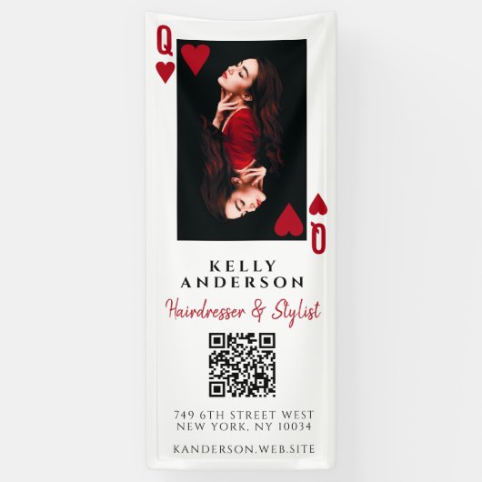 ハートの女王 女性 フォト QR コード ヘアデザイナー 横断幕 (縦)