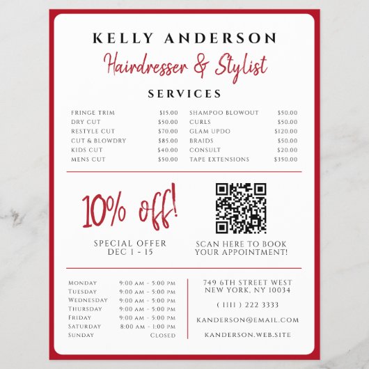 ハートの女王 赤 フォト サービス 美容師 チラシ (正面)