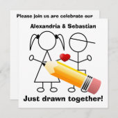 ハートの婚約パーティが付いている棒の姿のカップル 招待状 (正面/裏面)