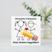 ハートの婚約パーティが付いている棒の姿のカップル 招待状 (スタンド正面)