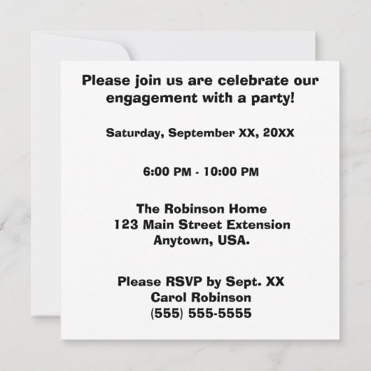 ハートの婚約パーティが付いている棒の姿のカップル 招待状 (裏面)