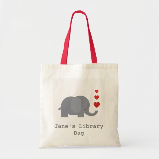 ハートの子供の図書館のバッグを持つかわいい象 トートバッグ (正面)