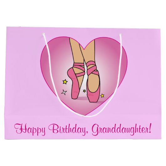ハートの孫娘の誕生日のバレエのスリッパ ラージペーパーバッグ (裏面)