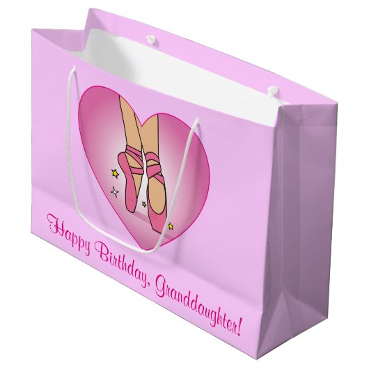 ハートの孫娘の誕生日のバレエのスリッパ ラージペーパーバッグ (正面アングル)