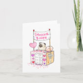 ハートの屋根の下で見つめあうパグのバレンタインカード カード (正面)