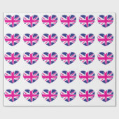 ハートの形の包装紙の英国国旗の旗 ラッピングペーパー (フラット)