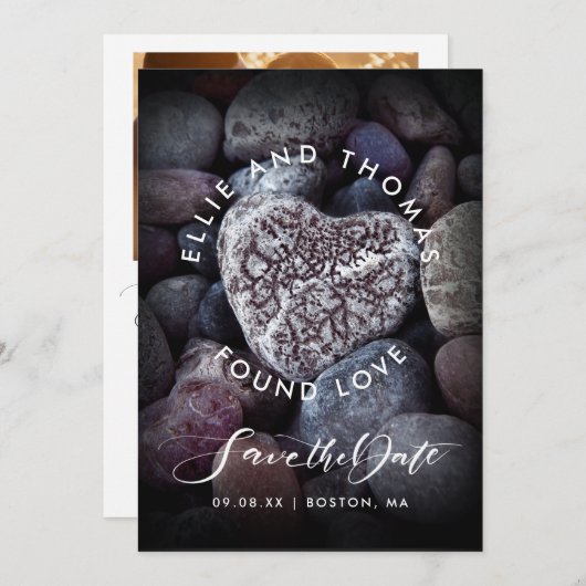 ハートの形の小石 ウェディング フォト セーブザデート (正面/裏面)