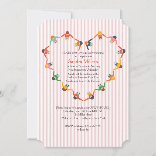 ハートの形の手をつなぐ卒業式招待状 招待状 (正面)