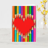 ハートの形の挨拶状が付いている着色された鉛筆 カード (黄色い花)