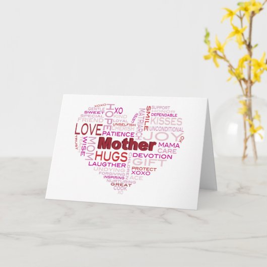 ハートの形の挨拶状の母単語の雲 カード (黄色い花)