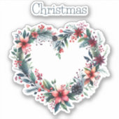 ハートの形の水の色のフローラリース – クリスマス シール (正面)