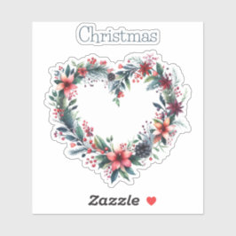 ハートの形の水の色のフローラリース – クリスマス シール