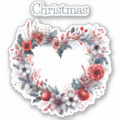 ハートの形の水の色のフローラリース – クリスマス シール (正面)