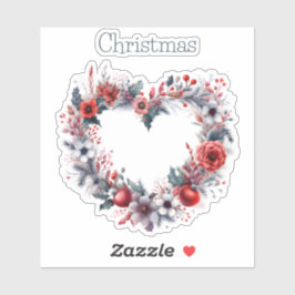 ハートの形の水の色のフローラリース – クリスマス シール