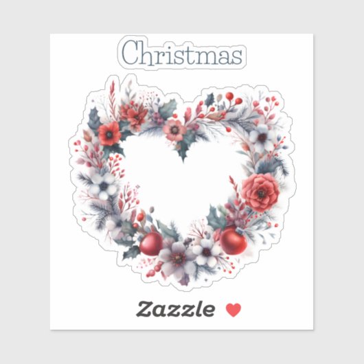 ハートの形の水の色のフローラリース – クリスマス シール (シート)