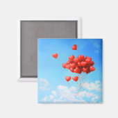 ハートの形の赤い飛んでいる風船 マグネット (正面/裏面)